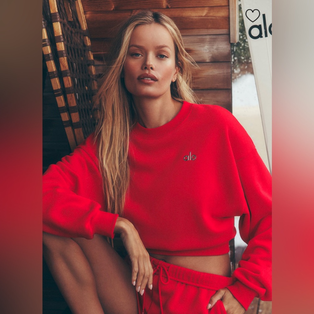 ALO Yoga Cropped Accolade Crewneck-Bright Red- Small-BNWT-100% AUTHENTIC